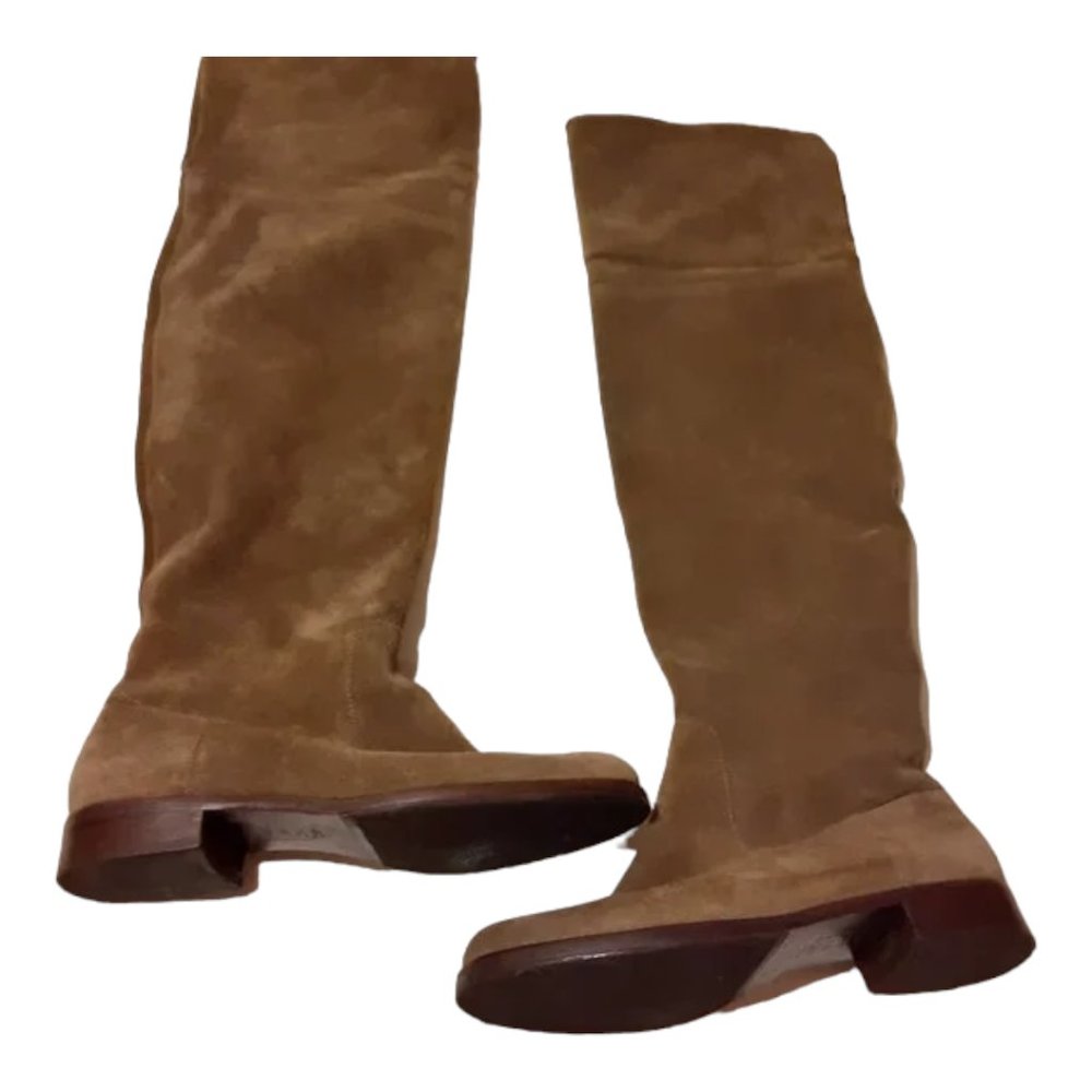 Ralph Lauren Over Suede Leather Boots almond toe green olive women size …